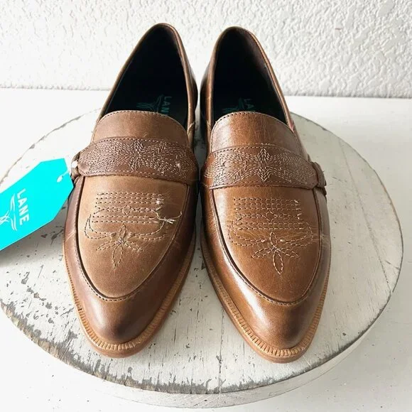 Lane Boots Womens Western Flats MARTINGALE Brown Cowgirl Loafer Slip On 8.5 - Picture 5 of 12
